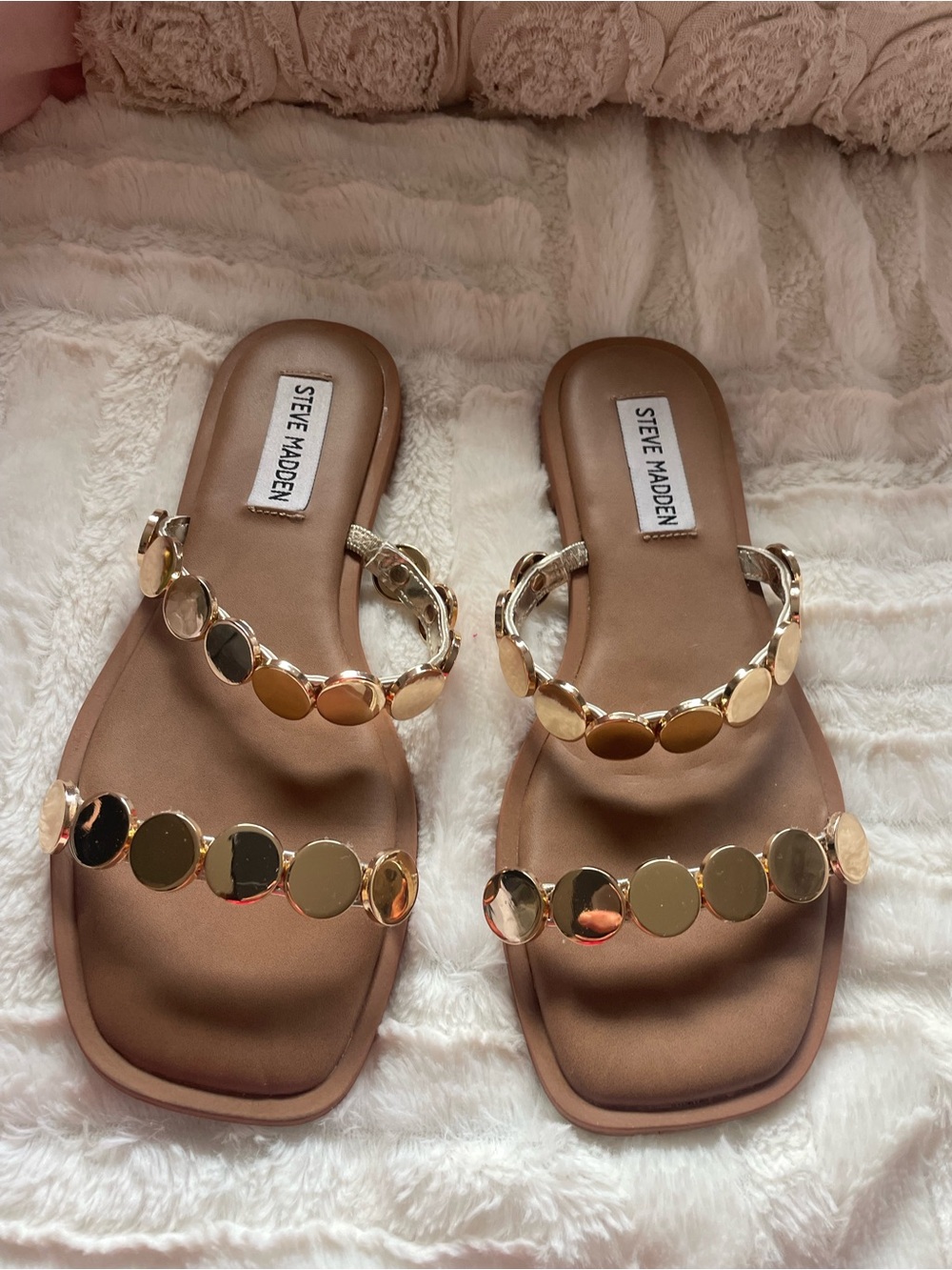 Nordstrom Steve Madden Gold-Accent Brown Slide Sandals